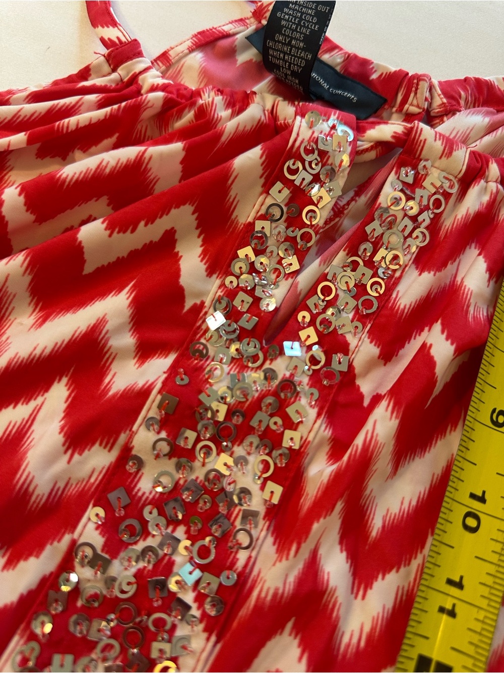 INC International Concepts Red and White Chevron Sequin Tank - Picture 6 of 7